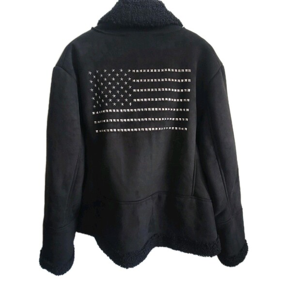 Sheryl Crow Americana Studded Faux Suede Sherpa Moto Black Jacket Plus Size 2X - Picture 6 of 13